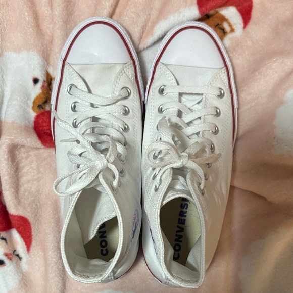 Converse White Canvas High-Tops with Red and Blue Trim - Picture 6 of 10